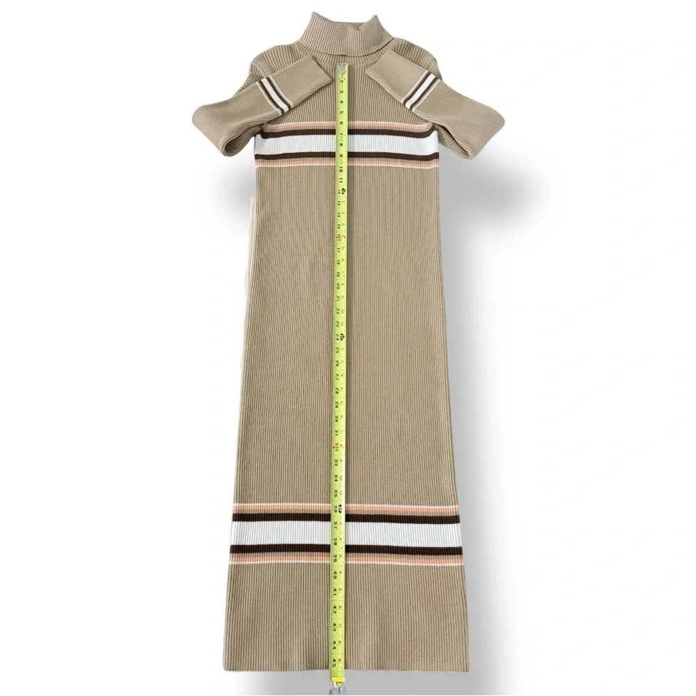 Free People Sport Stripe Midi Turtleneck Sweaterdress Camel Combo Sz Small NWOT